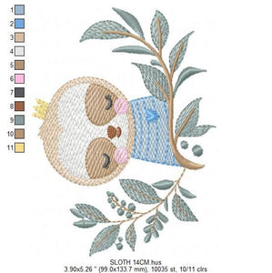 Sloth embroidery designs - Baby boy embroidery design machine embroidery pattern - Sloth with leaves embroidery file - digital download pes