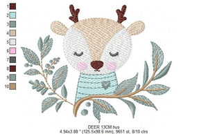 Deer embroidery design - Animal embroidery designs machine embroidery pattern - Florest embroidery file - Baby boy embroidery  Woodland pes