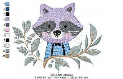 Raccoon embroidery designs - Animal embroidery design machine embroidery pattern - woodland embroidery file - Baby boy embroidery download Marcia Embroidery