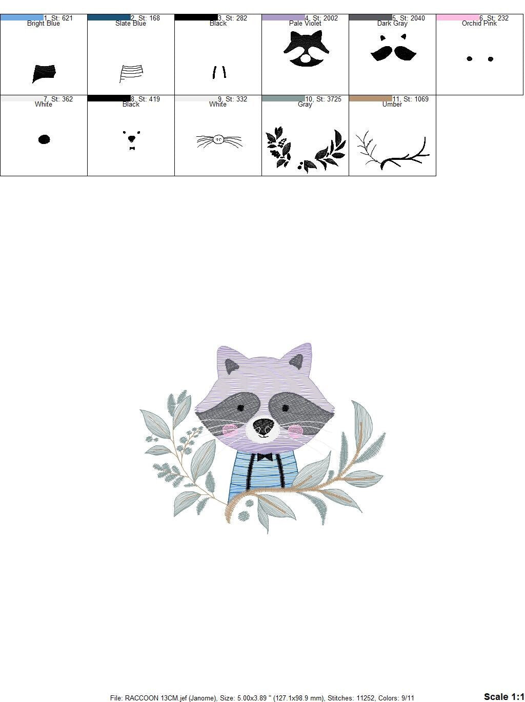 Raccoon embroidery designs - Animal embroidery design machine embroidery pattern - woodland embroidery file - Baby boy embroidery download Marcia Embroidery