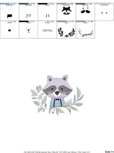 Raccoon embroidery designs - Animal embroidery design machine embroidery pattern - woodland embroidery file - Baby boy embroidery download