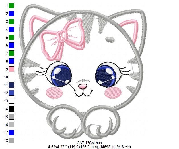 Cat embroidery design - Cat face peek a boo embroidery designs machine embroidery pattern - Pet embroidery file - Cat applique pes design Marcia Embroidery