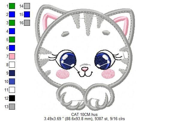 Male Cat embroidery design - Cat face peek a boo embroidery designs machine embroidery pattern - Kitten embroidery - Cat applique design jef Marcia Embroidery