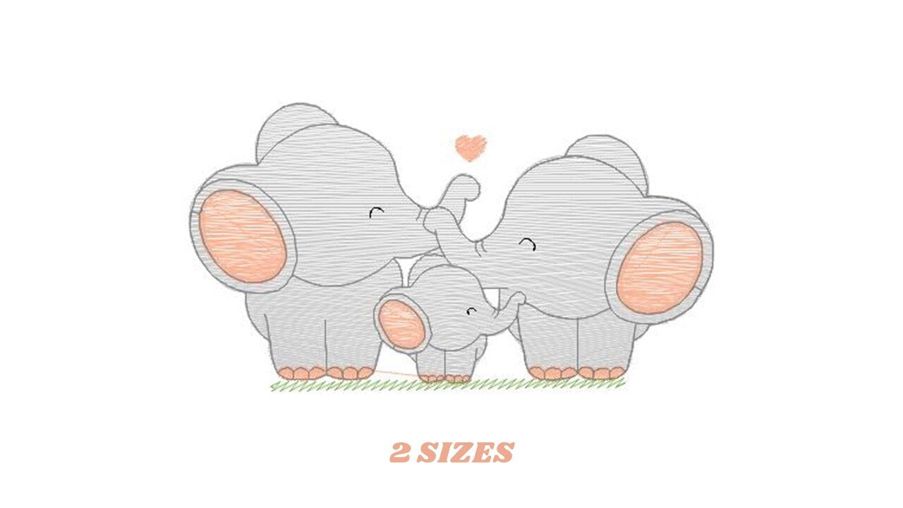 Family Elephant embroidery designs - Animal embroidery design machine embroidery pattern - Loving couple with kid - instant digital download - Marcia Embroidery