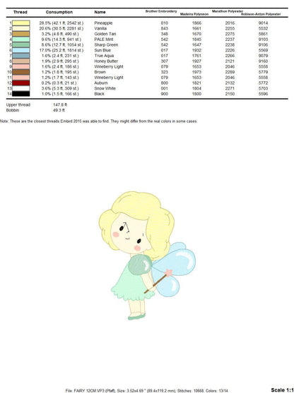 Fairy embroidery designs - Baby girl embroidery design machine embroidery pattern - Pixie embroidery file - Tooth Fairy with wand and wings Marcia Embroidery