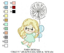 Charger l&#39;image dans la galerie, Fairy embroidery designs - Baby girl embroidery design machine embroidery pattern - Pixie with dandelion embroidery file - Fairy design pes
