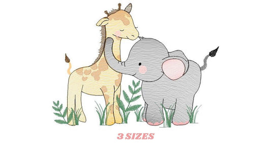 Safari wild animals embroidery designs - Giraffe and Elephant machine embroidery pattern - Baby Boy File - Instant digital download pes jef - Marcia Embroidery