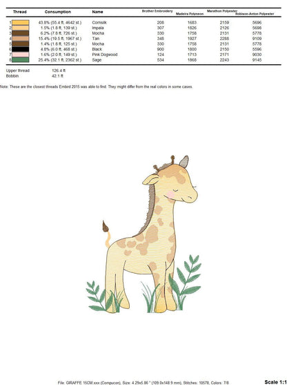 Giraffe with leaves embroidery design - Safari Wild Animal embroidery designs machine embroidery pattern - Instant download digital pes file Marcia Embroidery