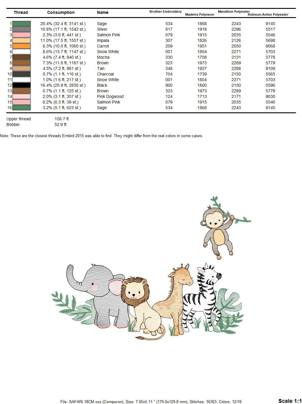 Safari embroidery designs - Animals embroidery design machine embroidery pattern - Elephant embroidery file - Zebra Monkey Giraffe Lion pes Marcia Embroidery
