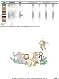 Safari embroidery designs - Animals embroidery design machine embroidery pattern - Elephant embroidery file - Zebra Monkey Giraffe Lion pes