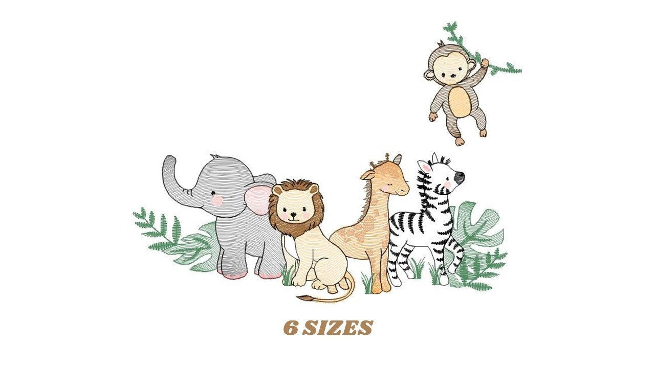 Safari embroidery designs - Animals embroidery design machine embroidery pattern - Elephant embroidery file - Zebra Monkey Giraffe Lion pes Marcia Embroidery