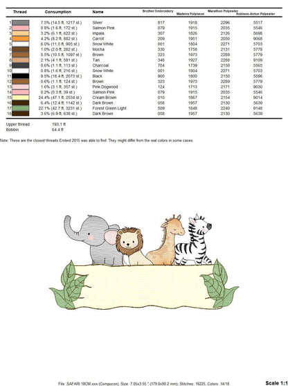 Safari embroidery designs - Animals embroidery design machine embroidery pattern - Elephant embroidery file - Zebra Lion Giraffe wildlife - Marcia Embroidery