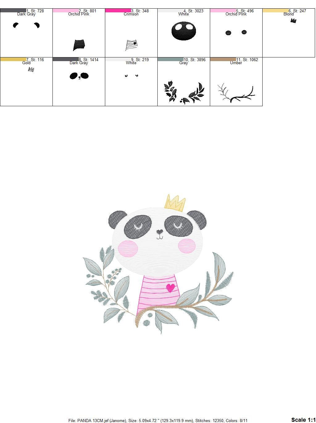 Panda embroidery design - Animal with crown embroidery designs machine embroidery pattern - Baby boy embroidery - Panda with tree - download Marcia Embroidery