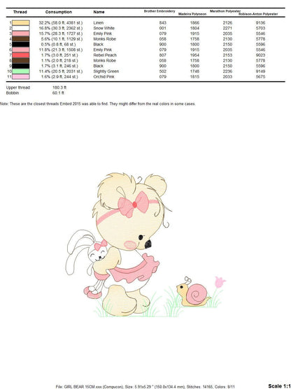 Female Bear embroidery designs - Baby girl embroidery design machine embroidery pattern - Bear with animals embroidery file - digital file