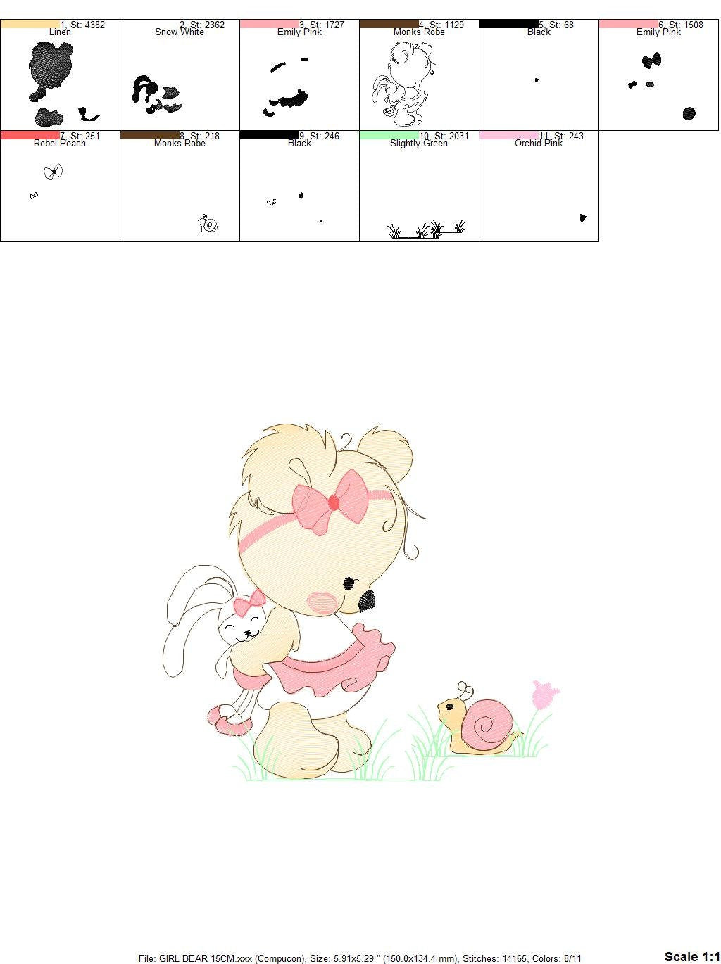 Female Bear embroidery designs - Baby girl embroidery design machine embroidery pattern - Bear with animals embroidery file - digital file Marcia Embroidery
