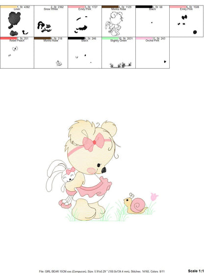 Female Bear embroidery designs - Baby girl embroidery design machine embroidery pattern - Bear with animals embroidery file - digital file Marcia Embroidery