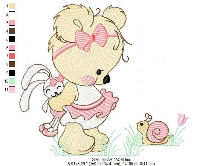 Female Bear embroidery designs - Baby girl embroidery design machine embroidery pattern - Bear with animals embroidery file - digital file Marcia Embroidery