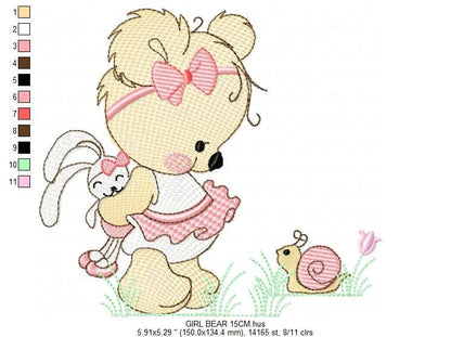 Female Bear embroidery designs - Baby girl embroidery design machine embroidery pattern - Bear with animals embroidery file - digital file Marcia Embroidery
