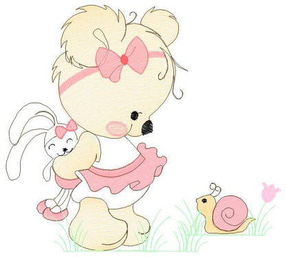 Female Bear embroidery designs - Baby girl embroidery design machine embroidery pattern - Bear with animals embroidery file - digital file Marcia Embroidery
