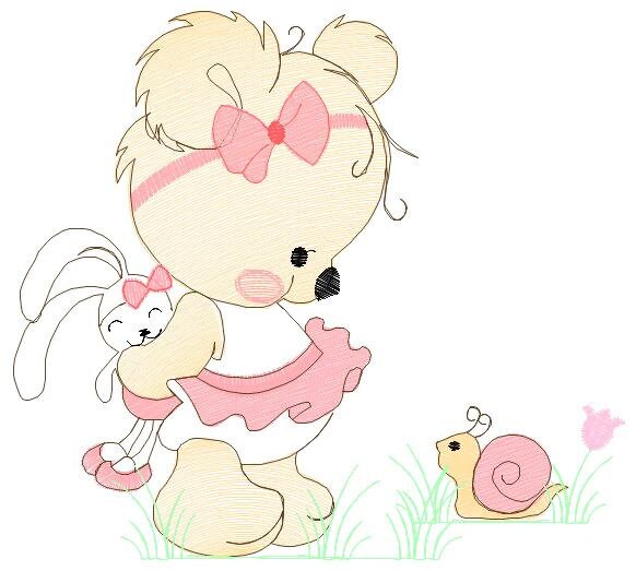 Female Bear embroidery designs - Baby girl embroidery design machine embroidery pattern - Bear with animals embroidery file - digital file