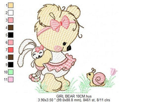 Female Bear embroidery designs - Baby girl embroidery design machine embroidery pattern - Bear with animals embroidery file - digital file
