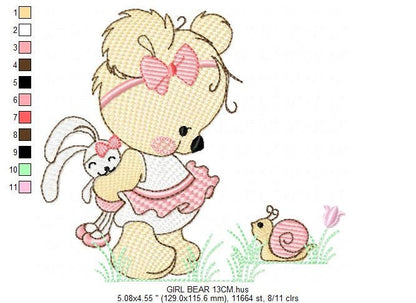 Female Bear embroidery designs - Baby girl embroidery design machine embroidery pattern - Bear with animals embroidery file - digital file Marcia Embroidery