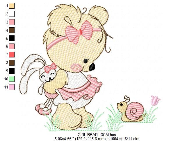 Female Bear embroidery designs - Baby girl embroidery design machine embroidery pattern - Bear with animals embroidery file - digital file