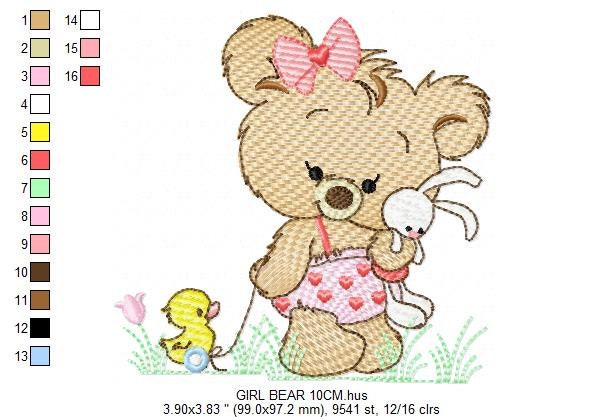 Female Bear embroidery designs - Baby girl embroidery design machine embroidery pattern - Bear with animals embroidery file - digital file Marcia Embroidery