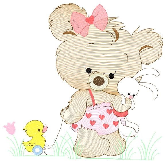 Female Bear embroidery designs - Baby girl embroidery design machine embroidery pattern - Bear with animals embroidery file - digital file Marcia Embroidery
