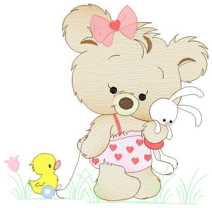 Female Bear embroidery designs - Baby girl embroidery design machine embroidery pattern - Bear with animals embroidery file - digital file Marcia Embroidery