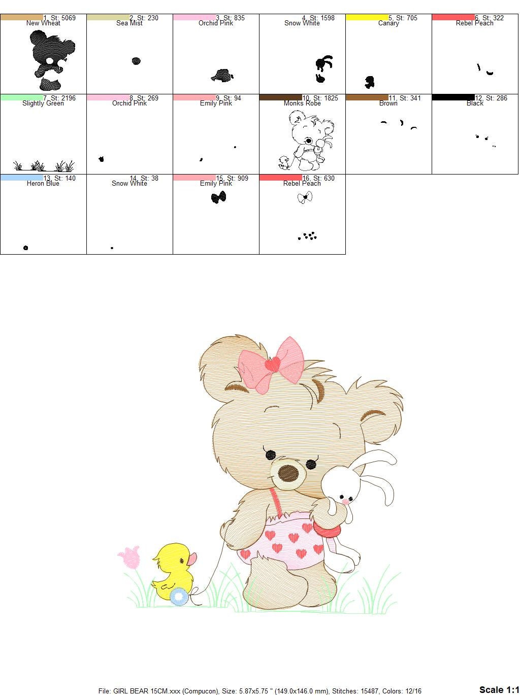 Female Bear embroidery designs - Baby girl embroidery design machine embroidery pattern - Bear with animals embroidery file - digital file Marcia Embroidery