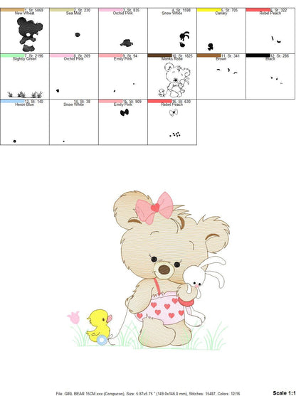 Female Bear embroidery designs - Baby girl embroidery design machine embroidery pattern - Bear with animals embroidery file - digital file Marcia Embroidery