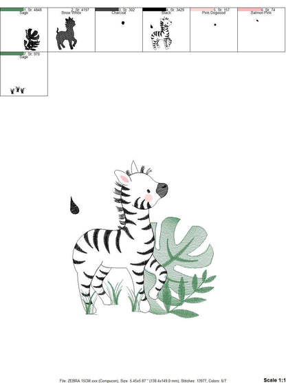 Zebra embroidery designs - Safari Wild Animal machine embroidery pattern - Tropical Plant file - Instant digital download pes jef dst hus