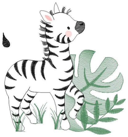 Zebra embroidery designs - Safari Wild Animal machine embroidery pattern - Tropical Plant file - Instant digital download pes jef dst hus - Marcia Embroidery