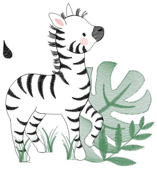 Zebra embroidery designs - Safari Wild Animal machine embroidery pattern - Tropical Plant file - Instant digital download pes jef dst hus