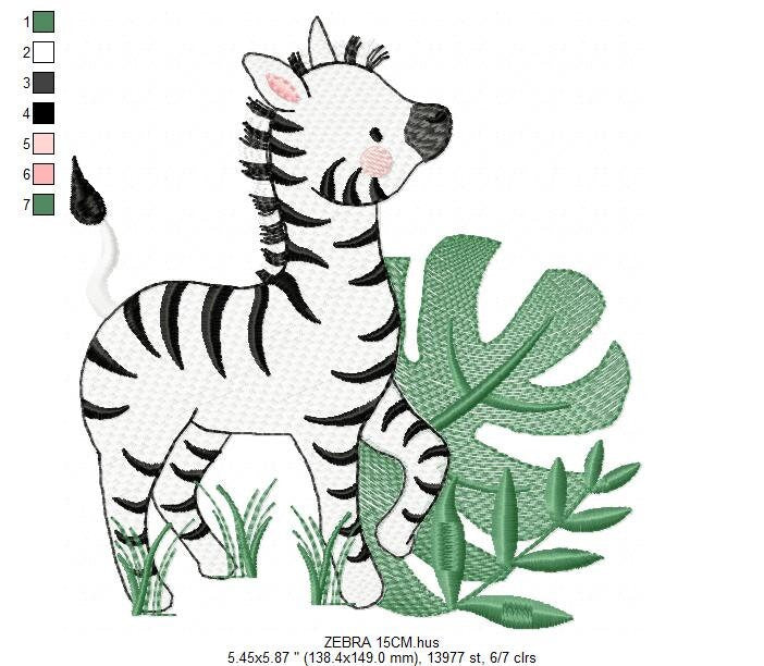 Zebra embroidery designs - Safari Wild Animal machine embroidery pattern - Tropical Plant file - Instant digital download pes jef dst hus - Marcia Embroidery