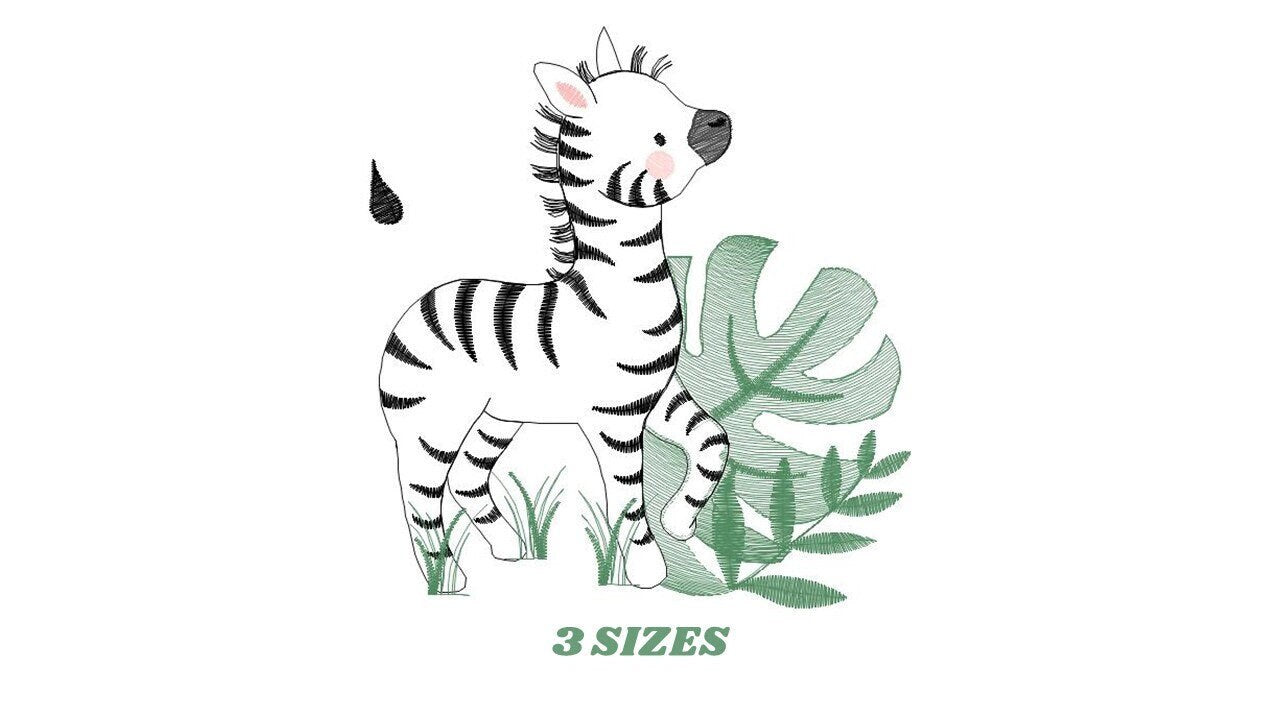 Zebra embroidery designs - Safari Wild Animal machine embroidery pattern - Tropical Plant file - Instant digital download pes jef dst hus - Marcia Embroidery