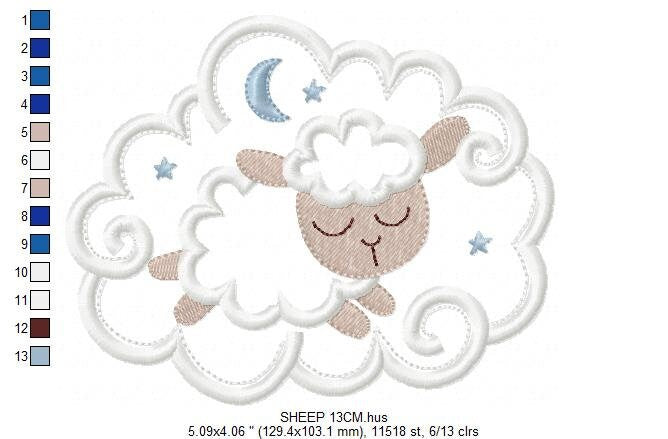 Sleeping Sheep embroidery design - Lamb with clouds embroidery designs machine embroidery pattern - Sheep applique design - instant download Marcia Embroidery