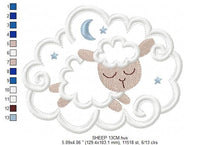 Charger l&#39;image dans la galerie, Sleeping Sheep embroidery design - Lamb with clouds embroidery designs machine embroidery pattern - Sheep applique design - instant download
