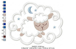 Sleeping Sheep embroidery design - Lamb with clouds embroidery designs machine embroidery pattern - Sheep applique design - instant download