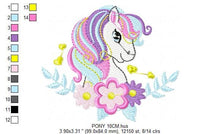 Cargar imagen en el visor de la galería, Horse embroidery design - Girl Pony embroidery designs machine embroidery pattern - Pony with flowers embroiery file - instant download pes
