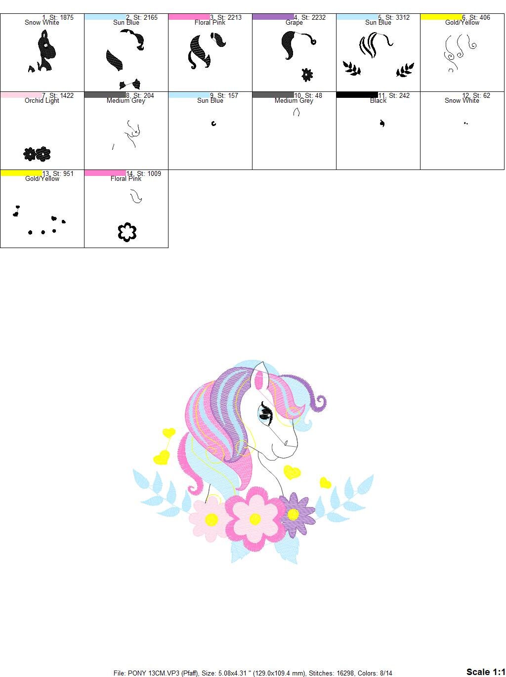Horse embroidery design - Girl Pony embroidery designs machine embroidery pattern - Pony with flowers embroiery file - instant download pes - Marcia Embroidery
