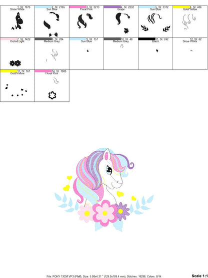 Horse embroidery design - Girl Pony embroidery designs machine embroidery pattern - Pony with flowers embroiery file - instant download pes - Marcia Embroidery