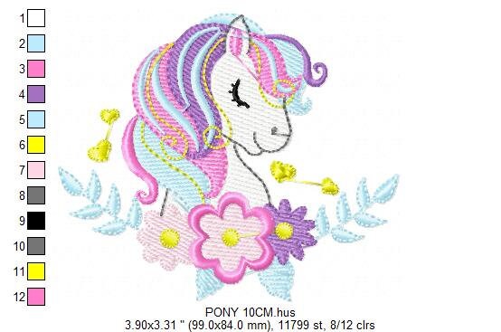 Pony embroidery design - Female Horse embroidery designs machine embroidery pattern - Pony with flowers file - Girl instant download pes jef Marcia Embroidery