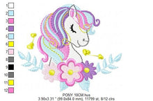 Load image into Gallery viewer, Pony embroidery design - Female Horse embroidery designs machine embroidery pattern - Pony with flowers file - Girl instant download pes jef
