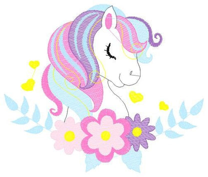 Pony embroidery design - Female Horse embroidery designs machine embroidery pattern - Pony with flowers file - Girl instant download pes jef Marcia Embroidery