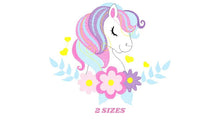 Charger l&#39;image dans la galerie, Pony embroidery design - Female Horse embroidery designs machine embroidery pattern - Pony with flowers file - Girl instant download pes jef
