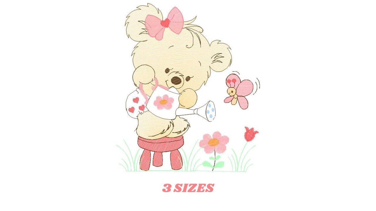 Female Bear embroidery designs - Baby girl embroidery design machine embroidery pattern - Bear with butterfly embroidery file - digital file - Marcia Embroidery