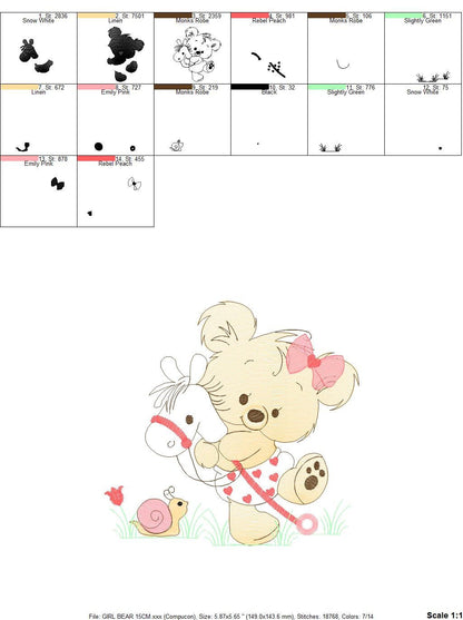 Bear embroidery designs - Baby girl embroidery design machine embroidery pattern - Bear with horse embroidery file - instant download jef Marcia Embroidery