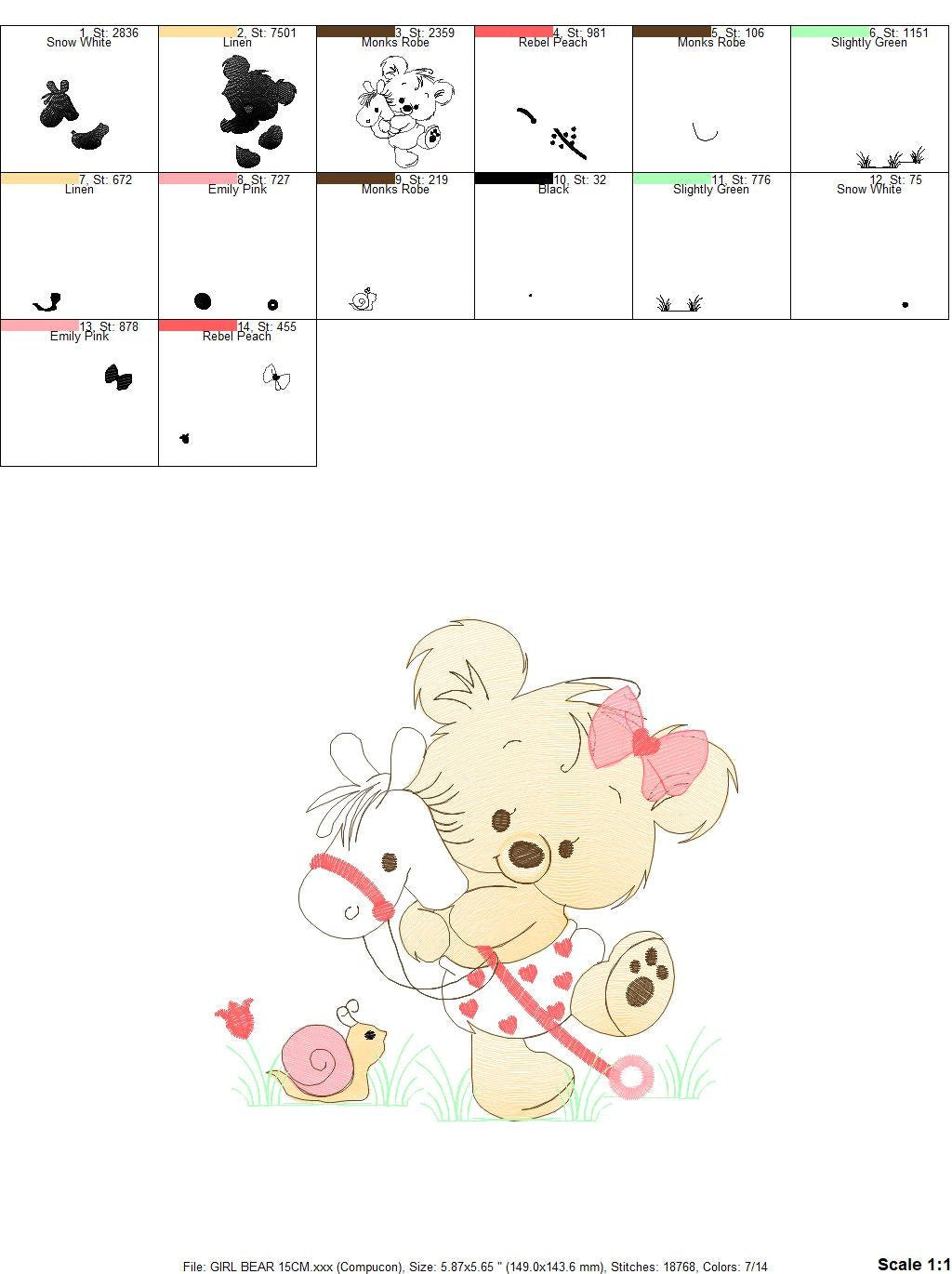 Bear embroidery designs - Baby girl embroidery design machine embroidery pattern - Bear with horse embroidery file - instant download jef